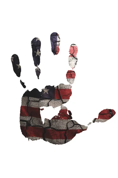 Imprint Left Palm Hand Flag United States America White Background — Stockfoto