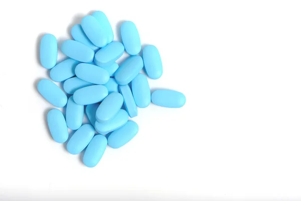 Blue Pills Vitamins White Background — Stock Photo, Image