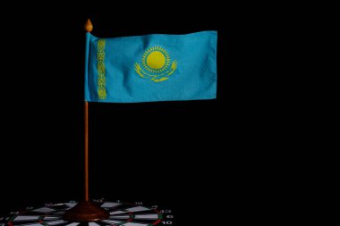 Flag Republic Kazakhstan on board game darts.Concept is under gun, crisis of the state