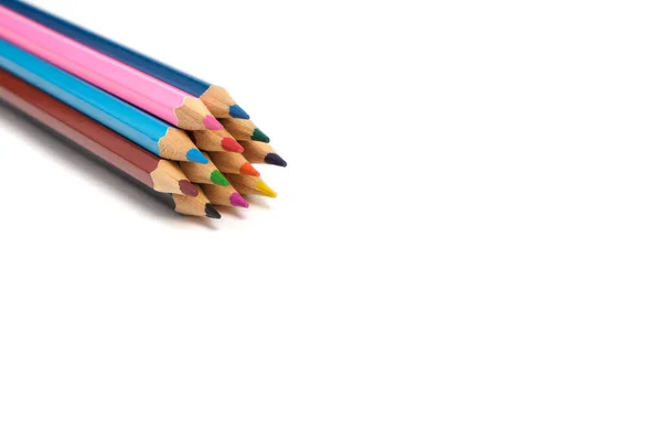 Crayons Couleur Brillants Sur Fond Blanc Fournitures Scolaires Pour Dessin — Photo