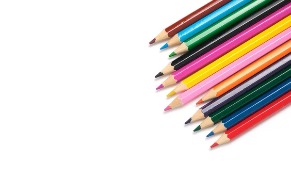 Crayons Couleur Brillants Sur Fond Blanc Fournitures Scolaires Pour Dessin — Photo