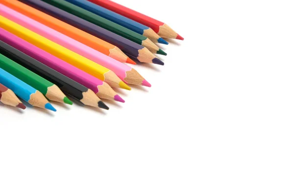 Crayons Couleur Brillants Sur Fond Blanc Fournitures Scolaires Pour Dessin — Photo