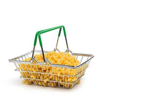 Pasta Flour Product Shopping Basket White Background Concept Purchasing Food — Stock Photo, Image