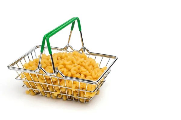 Pasta Flour Product Shopping Basket White Background Concept Purchasing Food — Stock Photo, Image