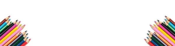 Банер Яскраві Кольорові Олівці Білому Тлі Шкільне Приладдя Малювання — стокове фото