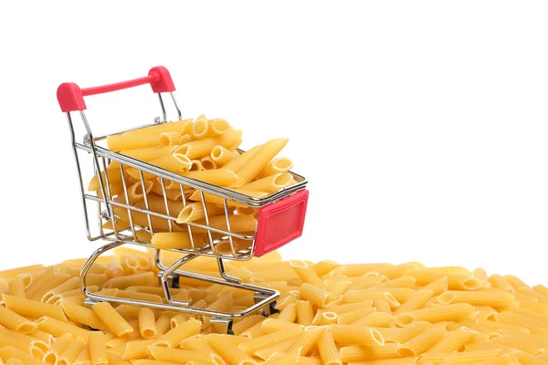 Cart Shopping Pasta Middle Scattered Pasta White Background — Stock Photo, Image