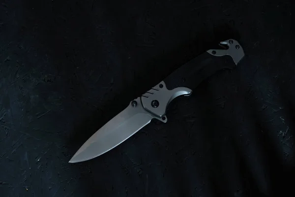Tactical Folding Knife Survival Active Lifestyle Recreation Dark Background — Stock Photo, Image