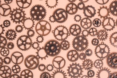 Vitesler, bej soyut arkaplan, bir sürü küçük vites, steampunk