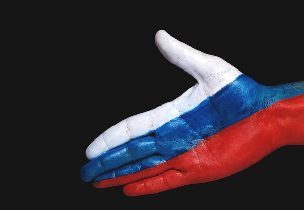 Nsan Eli Rusya Federasyonu Nun Siyah Arkaplanını Işaret Ediyor Yardım — Stok fotoğraf