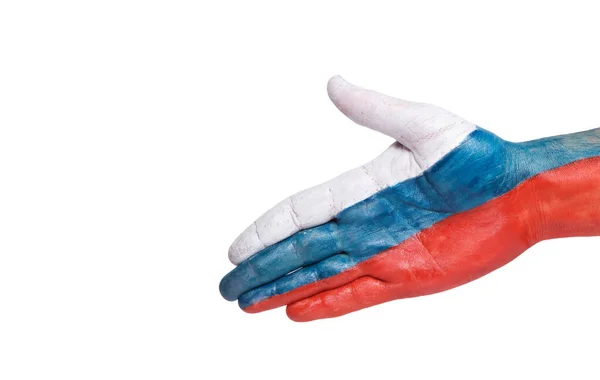 Ulusal Renklerle Boyanmış Insan Eli Rusya Federasyonu Nun Beyaz Arka — Stok fotoğraf