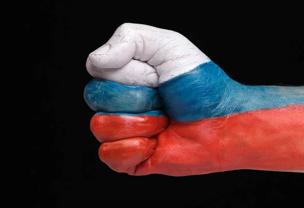 Yumruk Rusya Federasyonu Nun Siyah Arka Planında Renklerle Boyanmış — Stok fotoğraf