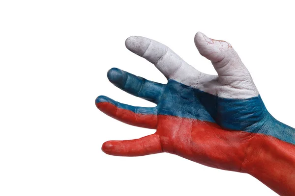 Beyaz Arka Planda Insan Eli Rusya Federasyonu Renklerine Boyanmıştır Beyaz — Stok fotoğraf