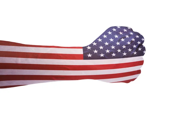 Puño Mano Está Pintado Colores Bandera Estados Unidos América Sobre — Foto de Stock