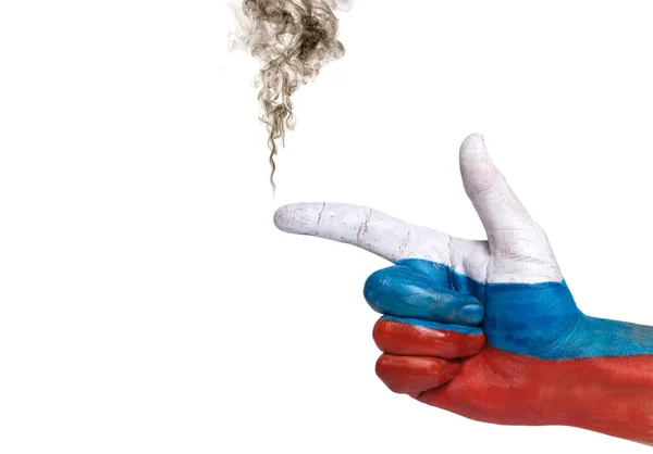 Parmak Izinden Çıkan Dumanla Renkli Rusça Tabancayla Ele Boyanır — Stok fotoğraf