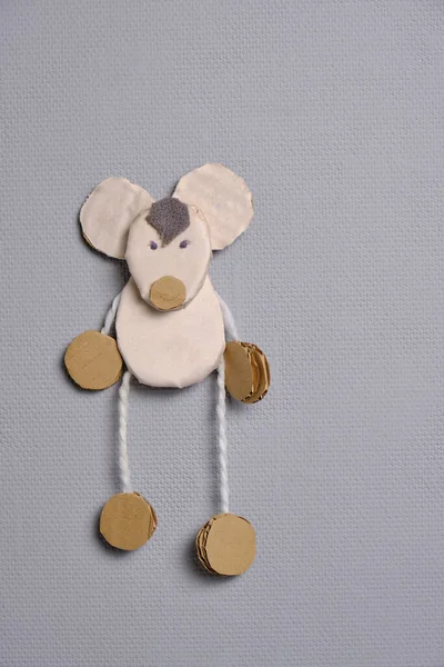 Artisanat Pour Enfants Figurine Souris Rats Sur Fond Gris — Photo