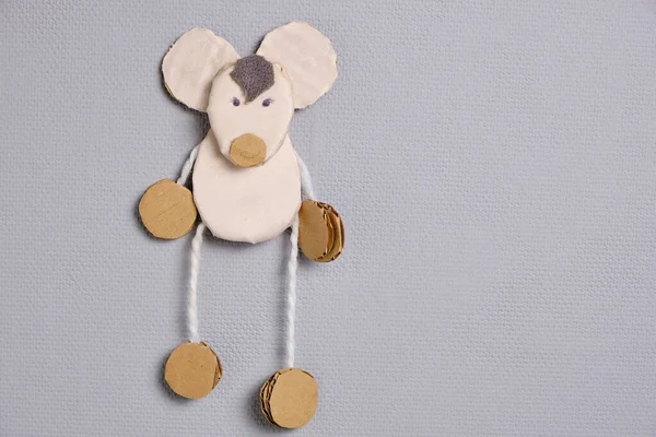 Artisanat Pour Enfants Figurine Souris Rats Sur Fond Gris — Photo