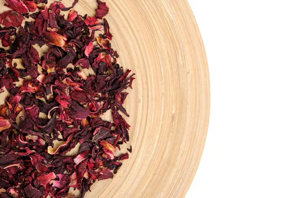 Dried Leaves Sudanese Rose Wooden Dish White Herbal Tea Karkade — стоковое фото