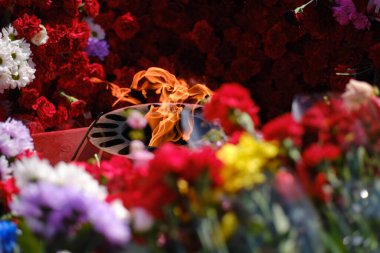Tongues eternal fire among flowers roses and carnations laid to eternal flame