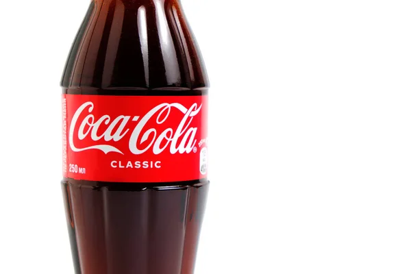 Kazakhstan Kostanay May 2022 Glass Bottle Coca Cola Classic White — стокове фото