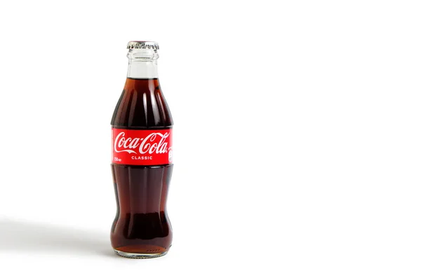 Kazakhstan Kostanay May 2022 Glass Bottle Coca Cola Classic White — стокове фото