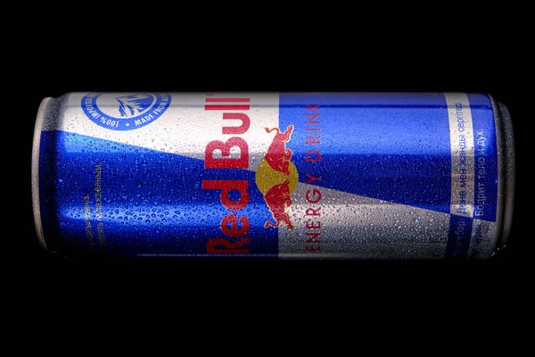 Kazakhstan Kostanay May 2022 Aluminum Can Red Bull Energy Black — стокове фото