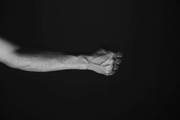 Brutal Mans Hand Protruding Veins Black Background Black White Photo — Stock Photo, Image