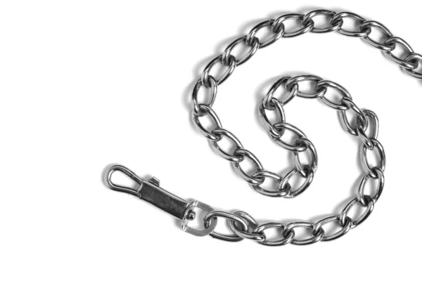 Nickel Plated Metal Chain Carabiner White Background Insulated — Stock Photo, Image