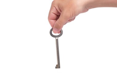 El beyazı arkaplanda eski bir anahtar, ayır.