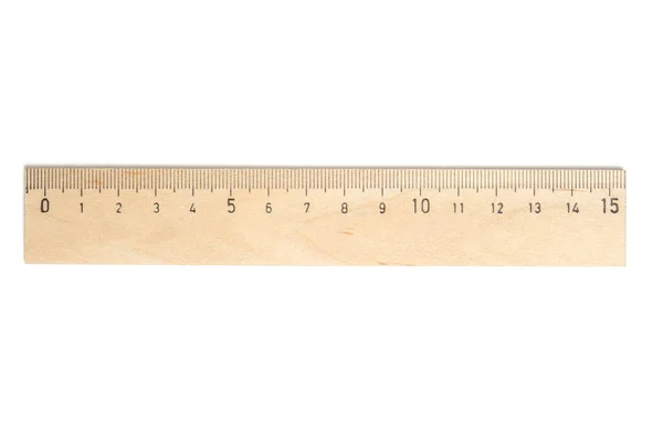 Ξύλινος Σχολικός Χάρακας Λευκό Φόντο — Φωτογραφία Αρχείου