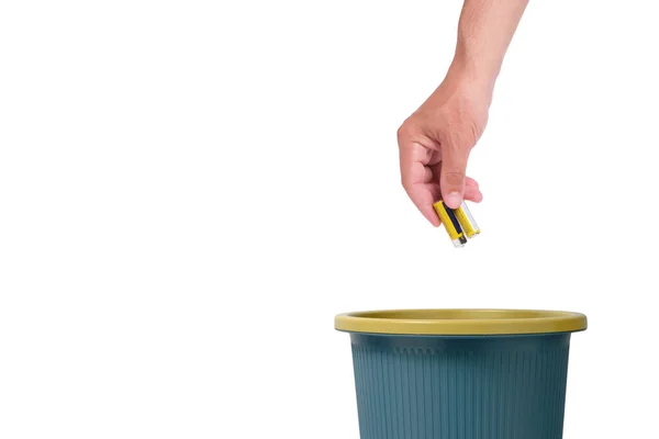 Throwing Old Used Batteries Trash White Background — Stock Photo, Image