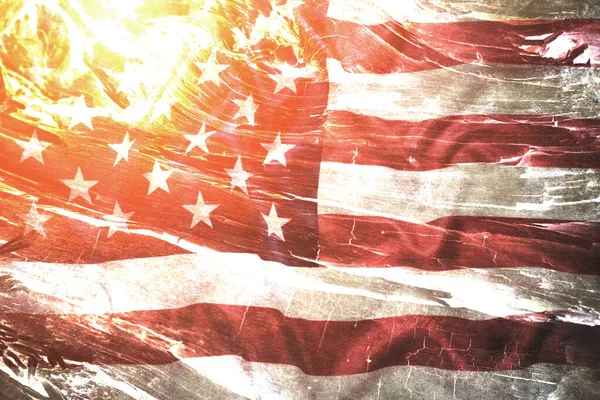 Σημαία Ηνωμένες Πολιτείες Αμερικής Κατά Φόντο Καίει Φλόγες Και Κάρβουνα — Φωτογραφία Αρχείου
