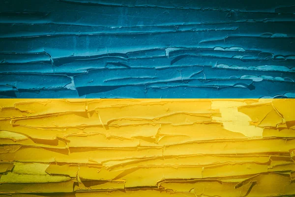 Flag Ukraine Depicted Old Surface Peeling Weathered Paint — Foto de Stock