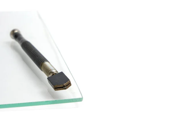 Piece Glass Manual Glass Cutter White Background — 스톡 사진