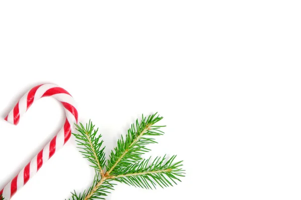 Weihnachten Karamell Form Eines Schilfrohrs Und Weihnachtsbaum Weißen Hintergrund — Stockfoto