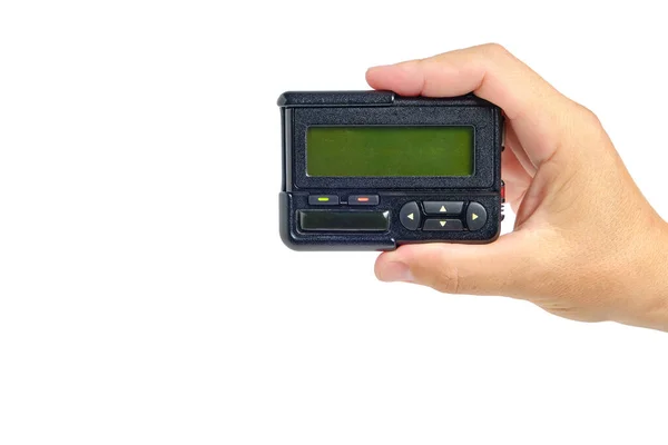 Pager Old Retro Communication Device Hand White Background Outdated Technologies — Stok fotoğraf