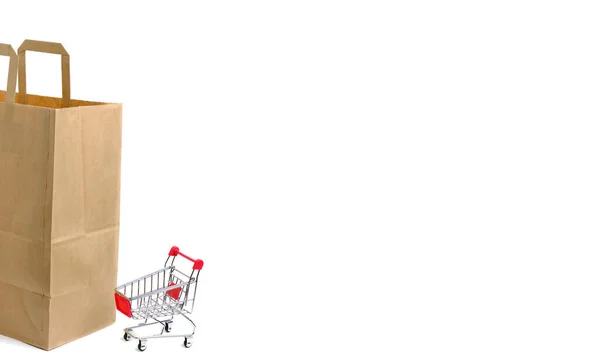 Paper Bag Shopping Cart White Background — Stok fotoğraf