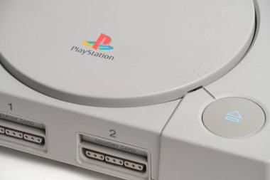 Kostanay, Kazakhstan, 2022. Old retro sony playstation game console