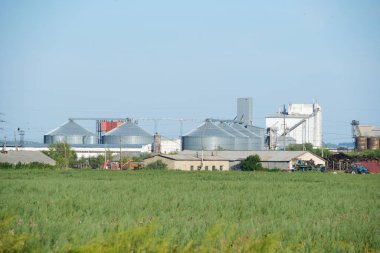 Industrial elevator with grain storage hopper