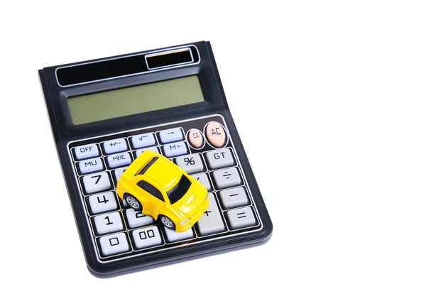 Toy Car Calculator White Background Concept Buying Car — Stockfoto