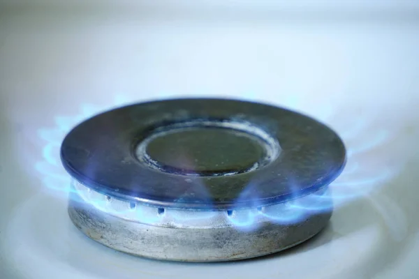 Blue flame on burning gas stove burner