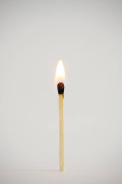 Standing, burning match on a light background