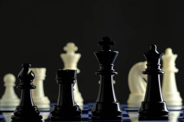 Black and white chess pieces on chess board