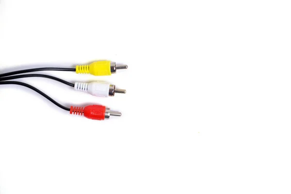 Cable Ramificado Tres Enchufes Para Conectar Canales Audio Vídeo —  Fotos de Stock