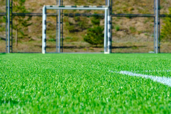 Césped Verde Fresco Con Marcas Campo Fútbol —  Fotos de Stock