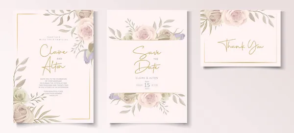 Vorlage Für Hochzeitseinladungskarten Mit Floralem Design — Stockvektor