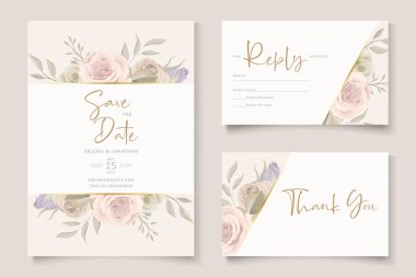 Güzel el çizilmiş güller düğün davetiyesi seti