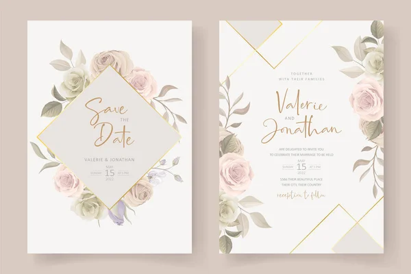 美しい手描きのバラの結婚式の招待状セット — ストックベクタ
