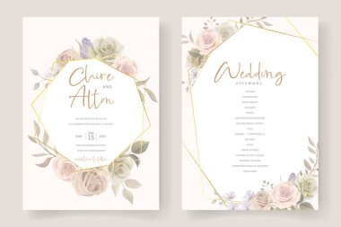 Güzel el çizilmiş güller düğün davetiyesi seti