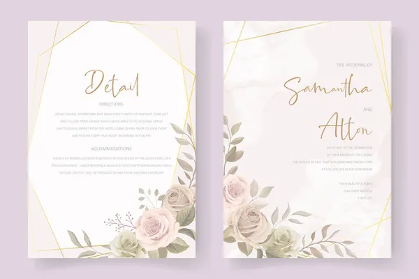 Schöne Handgezeichnete Rosen Hochzeitseinladungskarte Set — Stockvektor