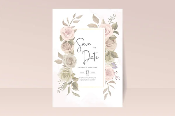 Bela Mão Desenhada Rosas Casamento Convite Cartão Definido — Vetor de Stock